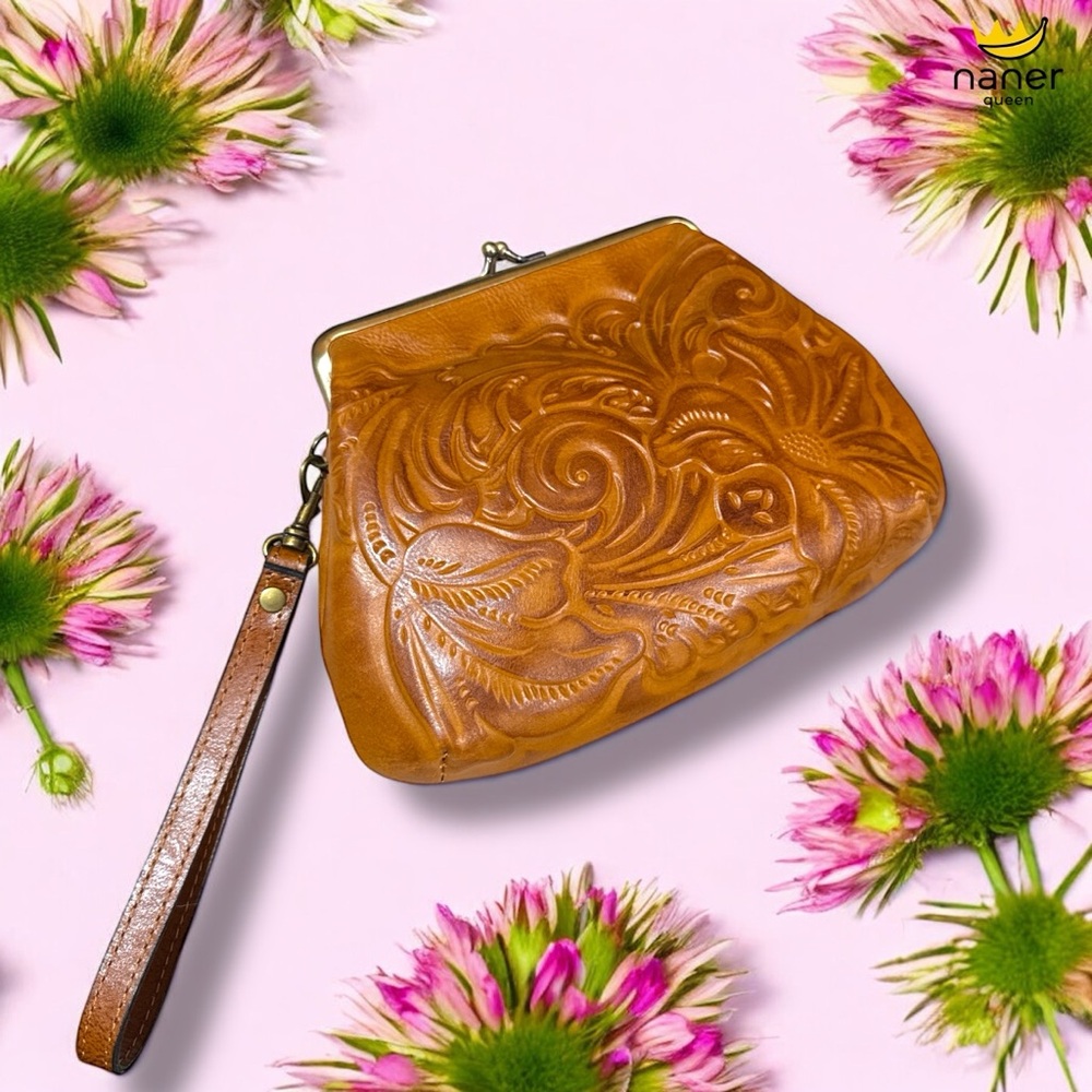 Patricia Nash SAVENA TOOLED Leather Framed Kiss-Lock Wristlet FLORENCE
